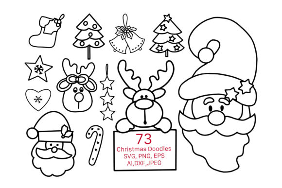 73 Doodle Clipart Christmas Elements SVG: Festive Illustrations
