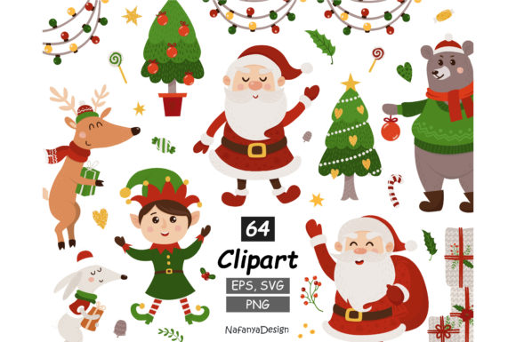 Christmas Animals, Santa Clipart: Festive Illustrations