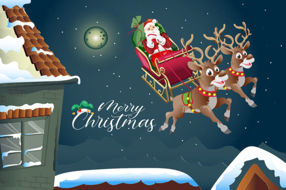 Christmas Flying Reindeer Santa Claus Illustrations