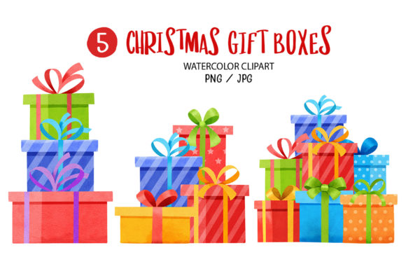 Christmas Gift Boxes Watercolor Clip: Festive Illustrations