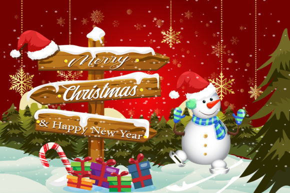 Christmas Red Background Snowman Vector: Festive Illustrations