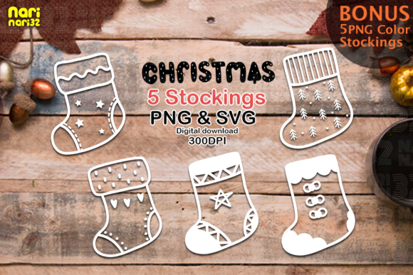 Christmas Stockings Sublimation, Clipart Illustrations