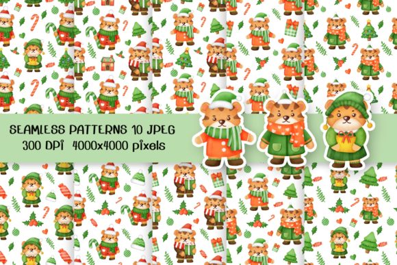 Christmas Tiger Seamless Patterns: Fresh Illustrations