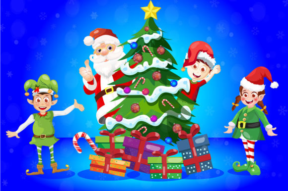 Christmas Tree Santa & Elves: Festive Illustrations