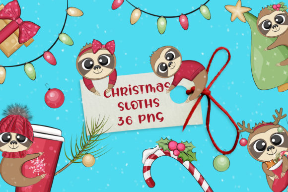 Cute Christmas Sloths Clipart Review for Embroidery