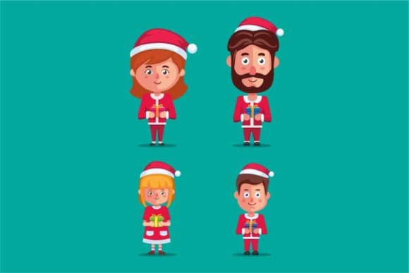 Festive Family Wear Christmas Costume Gift Box Illustrations