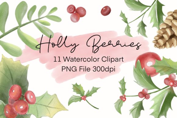 Holly Berry Christmas Watercolor Clipart: Festive Illustrations