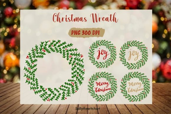 Merry Christmas and Joy Wreath PNG: Festive Illustrations