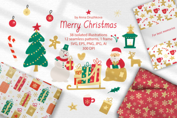 Merry Christmas Collection: SVG, PNG Illustrations