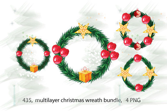 Watercolor Christmas Ornaments Wreathset: Premium Illustrations