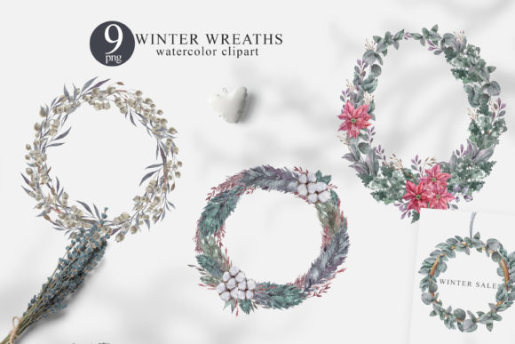 Watercolor Christmas Wreath Clipart Set: Premium Illustrations
